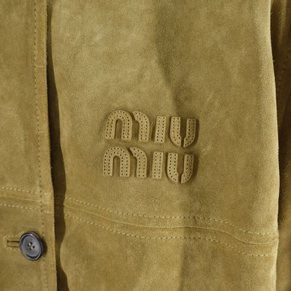 Miu Miu Leather Jacket Suede Embossed Logo Wax Button Up Brown — view 4
