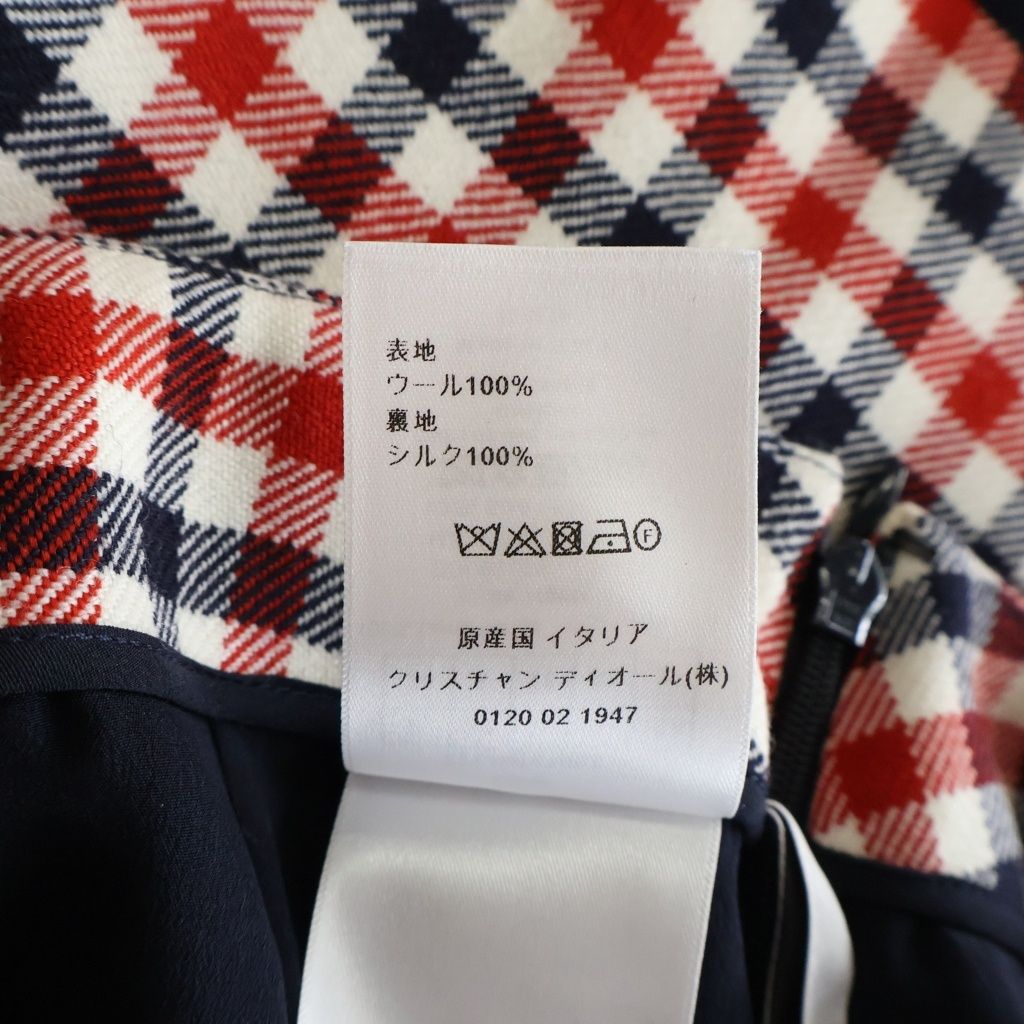 Dior Plaid Silk Wool Skirt White Red — view 8