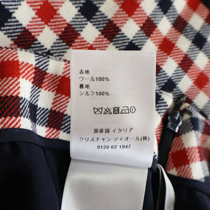 Dior Plaid Silk Wool Skirt White Red — view 8