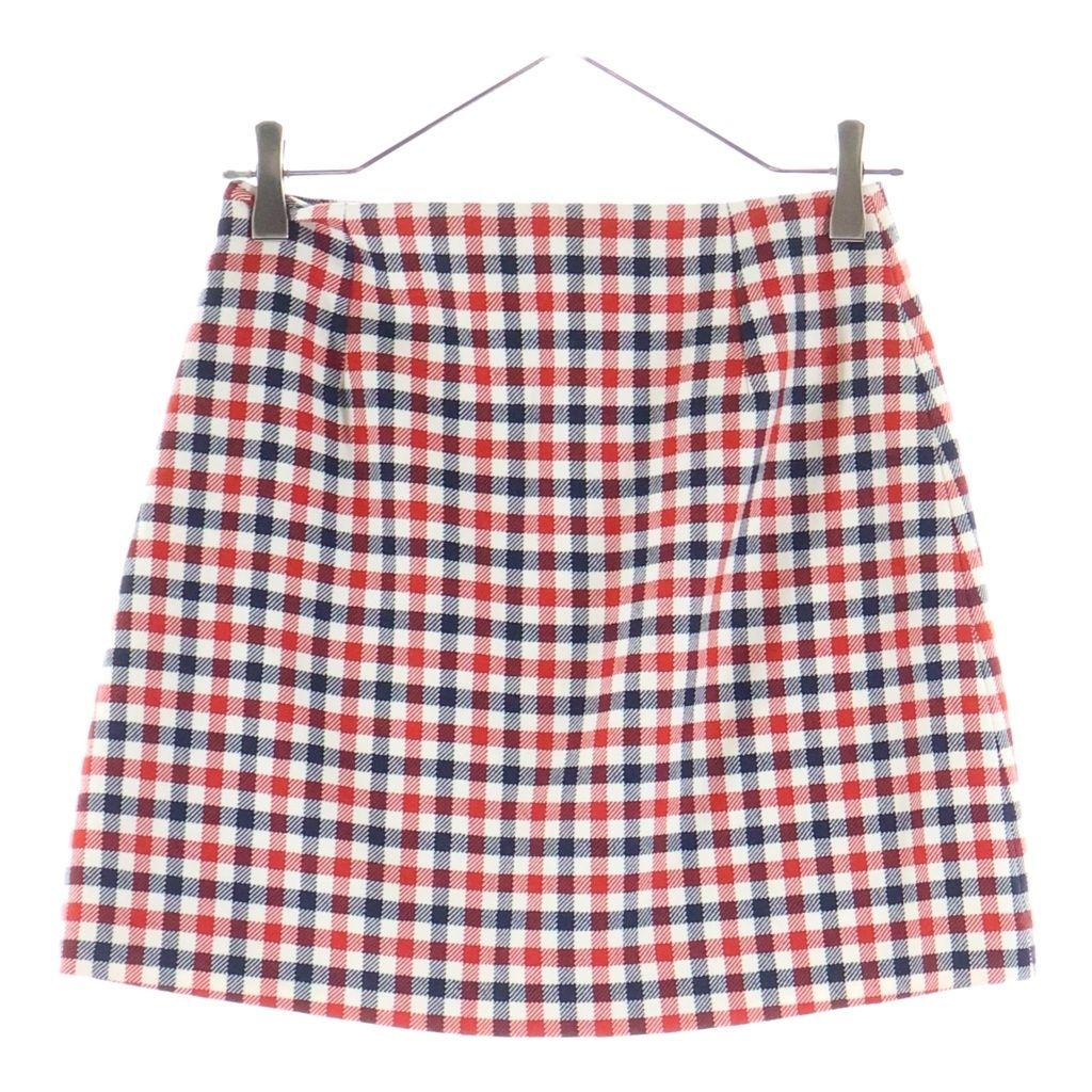 Dior Plaid Silk Wool Skirt White Red — view 2