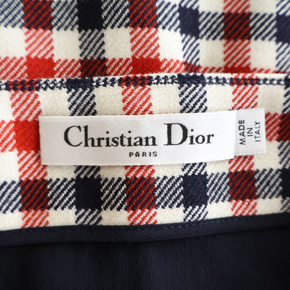Dior Plaid Silk Wool Skirt White Red — view 7