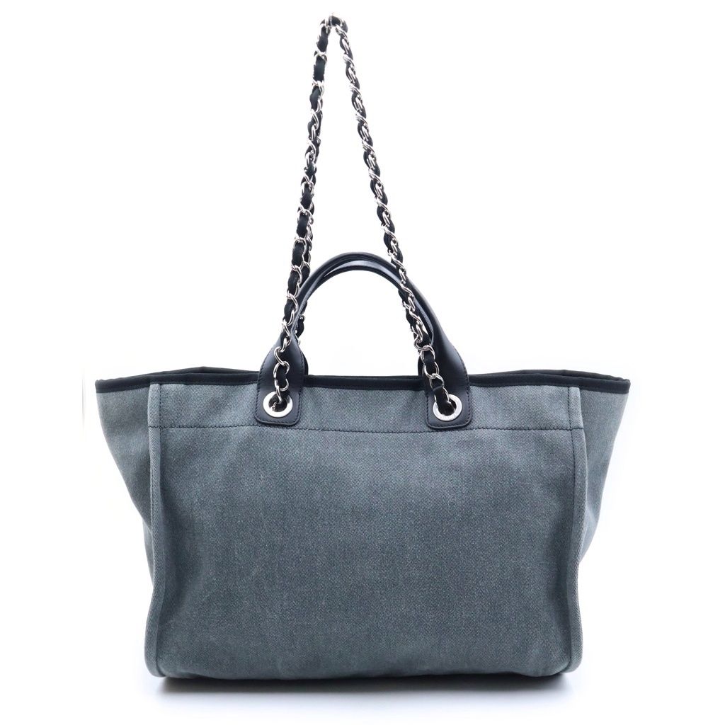 Chanel Deauville Tote Bag Sequin Black Gray Canvas Leather — view 2