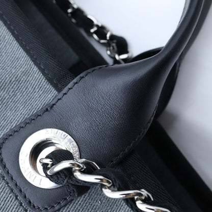 Chanel Deauville Tote Bag Sequin Black Gray Canvas Leather — view 8