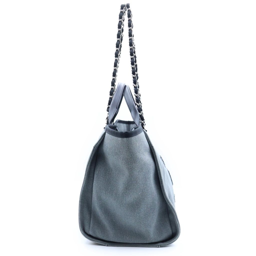 Chanel Deauville Tote Bag Sequin Black Gray Canvas Leather — view 3