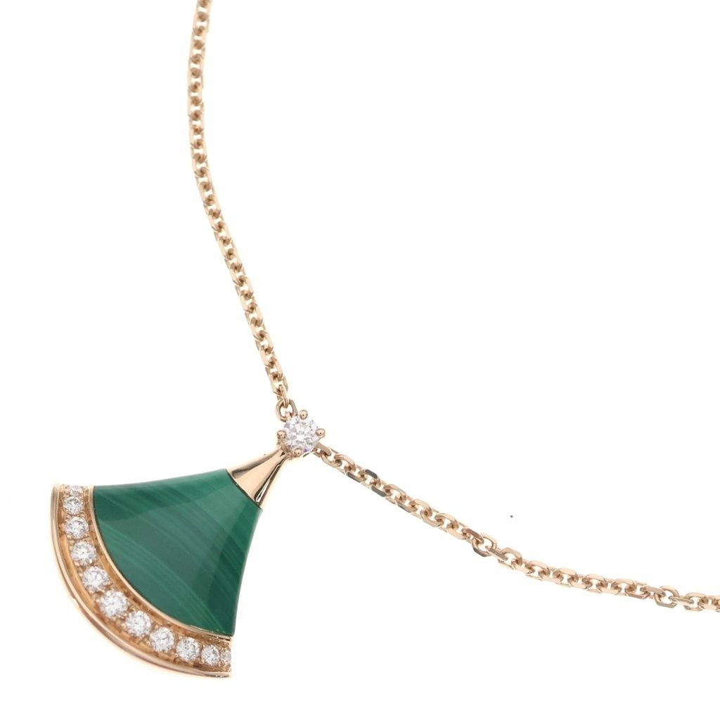 Bvlgari Diva's Dream Malachite Pave Diamond Necklace Pink Gold