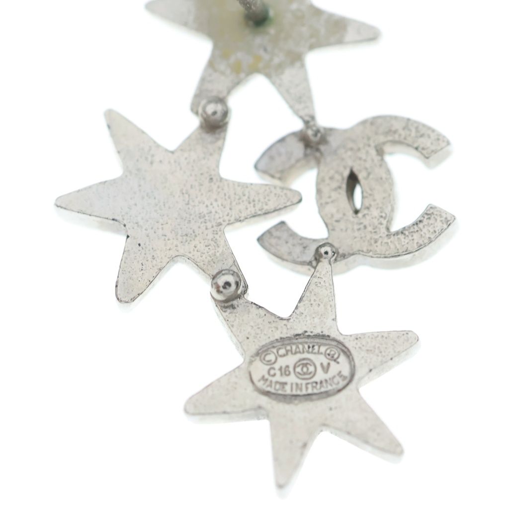 Chanel CC Logo Star Rhinestone Earrings Silver Metal — view 6
