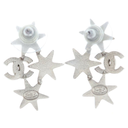 Chanel CC Logo Star Rhinestone Earrings Silver Metal — view 2