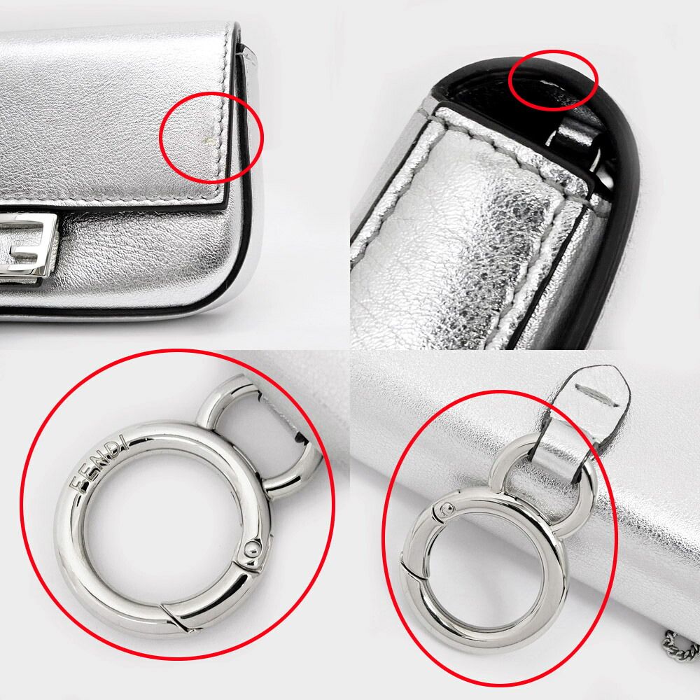 Fendi Nano Bucket Charm Mini Shoulder Bag Silver Pouch 2-Way Chain — view 6