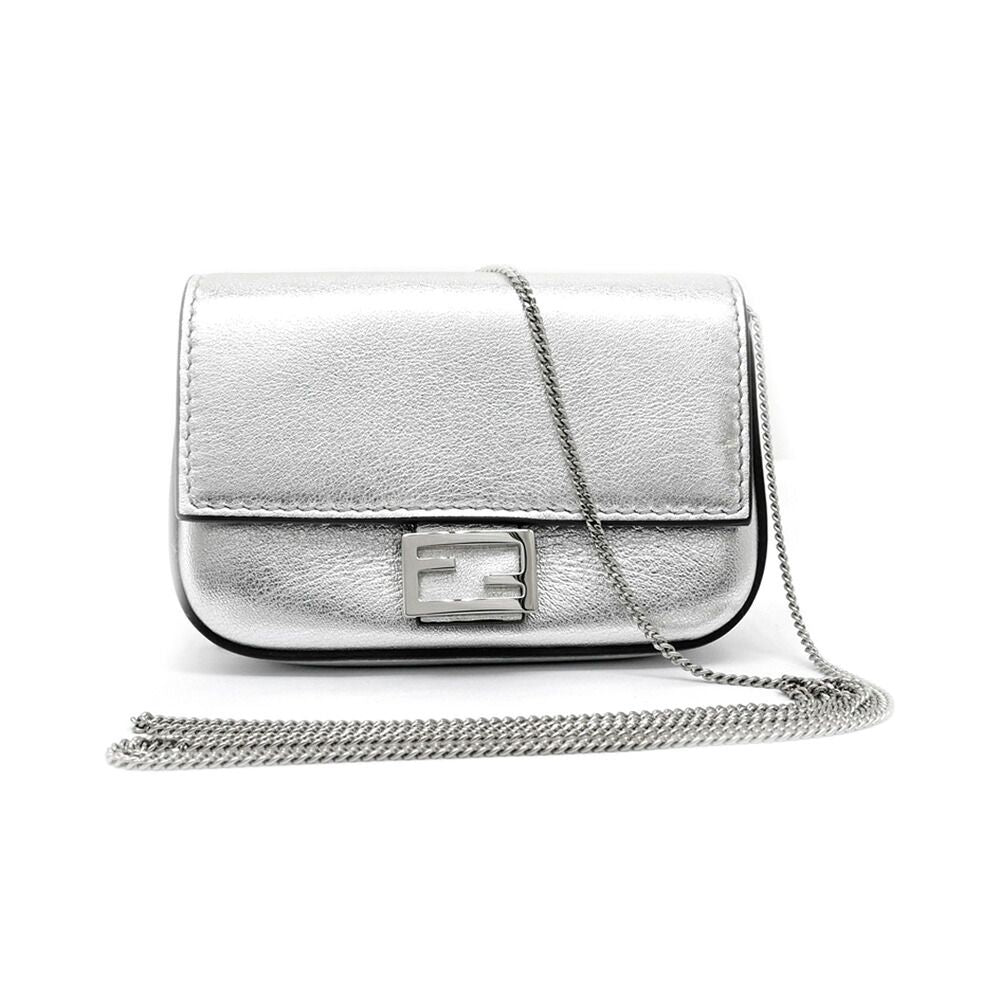 Fendi Nano Bucket Charm Mini Shoulder Bag Silver Pouch 2-Way Chain