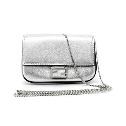 Fendi Nano Bucket Charm Mini Shoulder Bag Silver Pouch 2-Way Chain