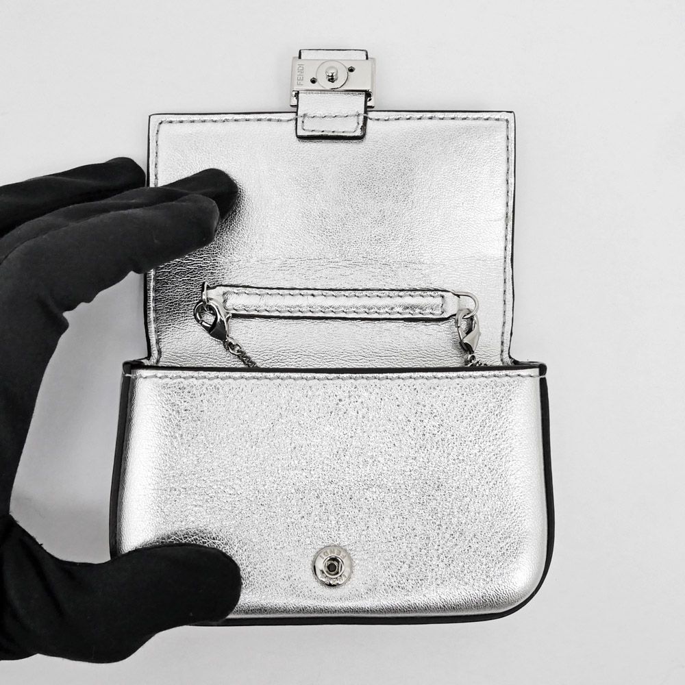 Fendi Nano Bucket Charm Mini Shoulder Bag Silver Pouch 2-Way Chain — view 7
