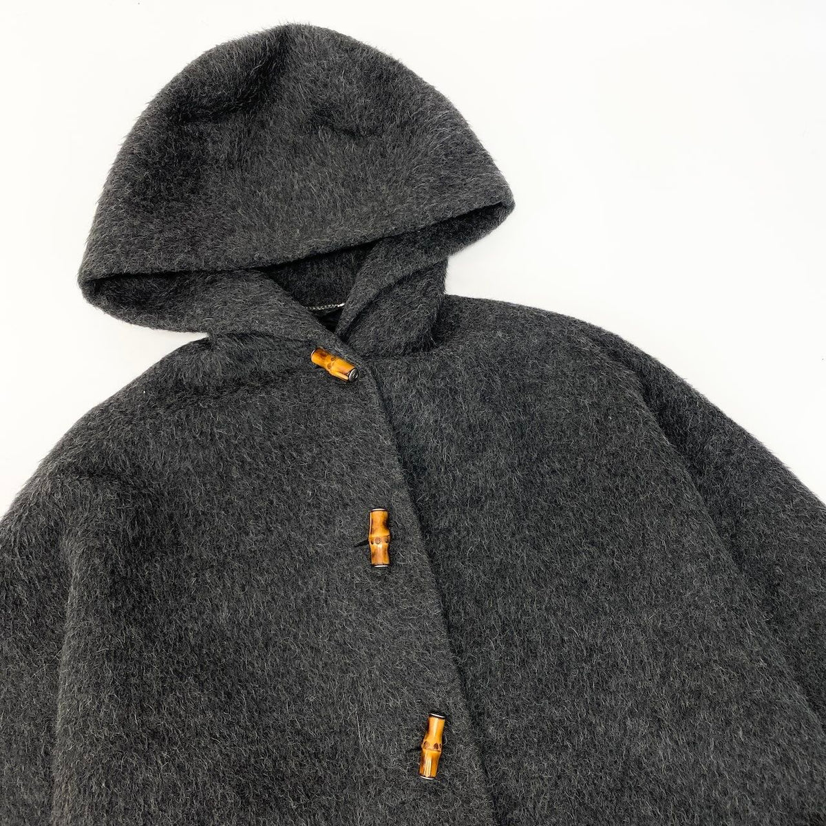Gucci Vintage Gucci Bamboo Overcoat Hoodie Coat Gray — view 4
