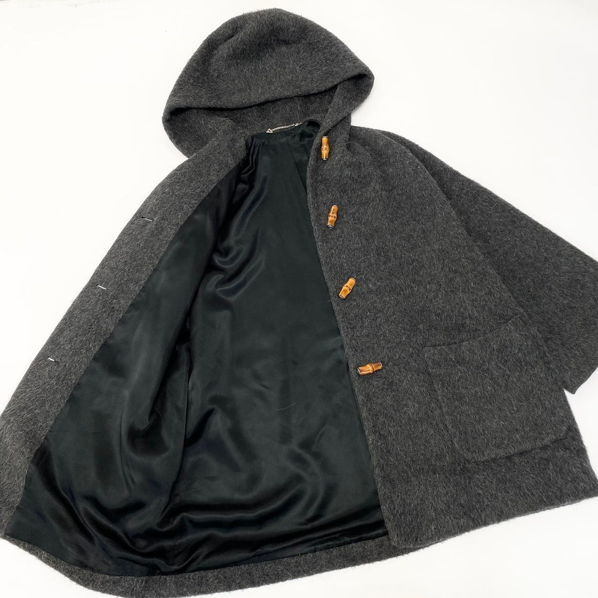 Gucci Vintage Gucci Bamboo Overcoat Hoodie Coat Gray — view 3