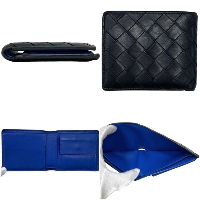Bottega Veneta Bifold Wallet Intrecciato Leather Black Blue — view 2