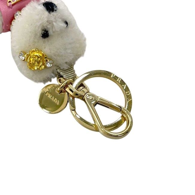 Prada Charm Teddy Bag Polyester Leather Bianco White Pink Key — view 5