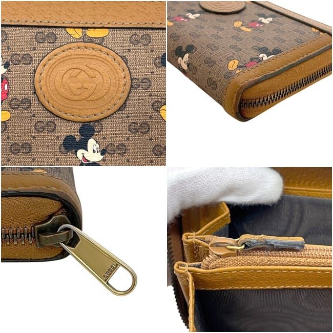 Gucci Zip Around Wallet Disney Hwubm Leather GG Supreme Ebony Beige Mickey — view 4