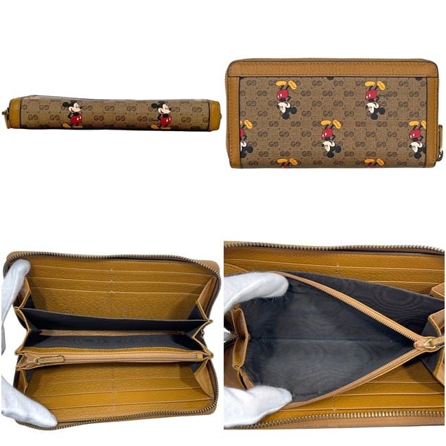 Gucci Zip Around Wallet Disney Hwubm Leather GG Supreme Ebony Beige Mickey — view 2