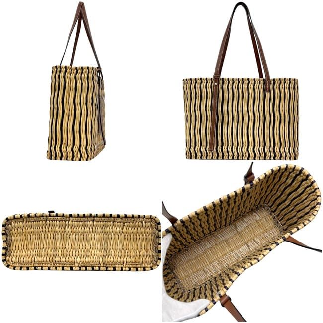 Loewe Tote Bag Square Basket Anagram Raffia Leather Beige — view 2