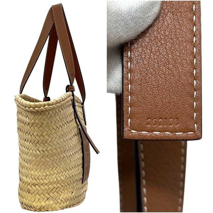 Loewe Basket Bag Medium Anagram 327.02 Raffia Palm Leaf Calfskin Natural Tan — view 2