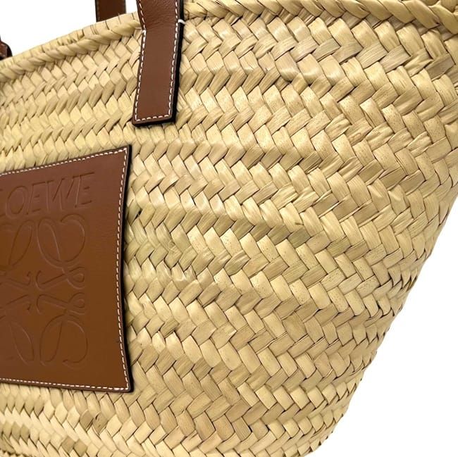 Loewe Basket Bag Medium Anagram 327.02 Raffia Palm Leaf Calfskin Natural Tan — view 8