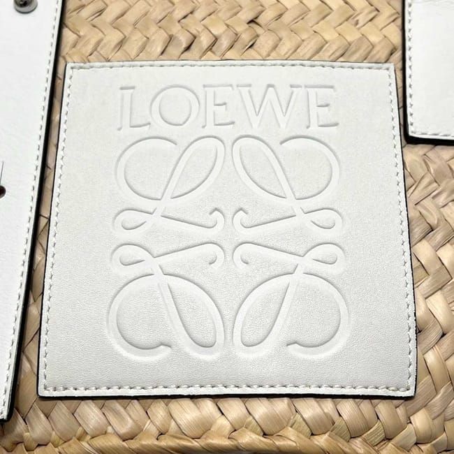 Loewe Bag Basket Bag Small Anagram Raffia Palm Leaf Calfskin Natural White Beige — view 5