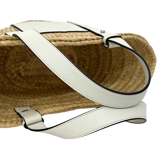 Loewe Bag Basket Bag Small Anagram Raffia Palm Leaf Calfskin Natural White Beige — view 6
