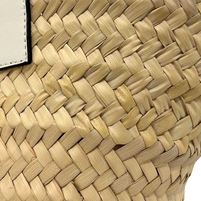 Loewe Bag Basket Bag Small Anagram Raffia Palm Leaf Calfskin Natural White Beige — view 8