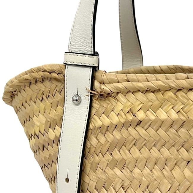 Loewe Bag Basket Bag Small Anagram Raffia Palm Leaf Calfskin Natural White Beige — view 7