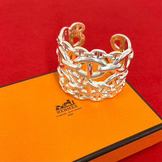 Hermes Chaine D'ancre Enchainee TGM Bangle 925 Sterling Silver Bracelet