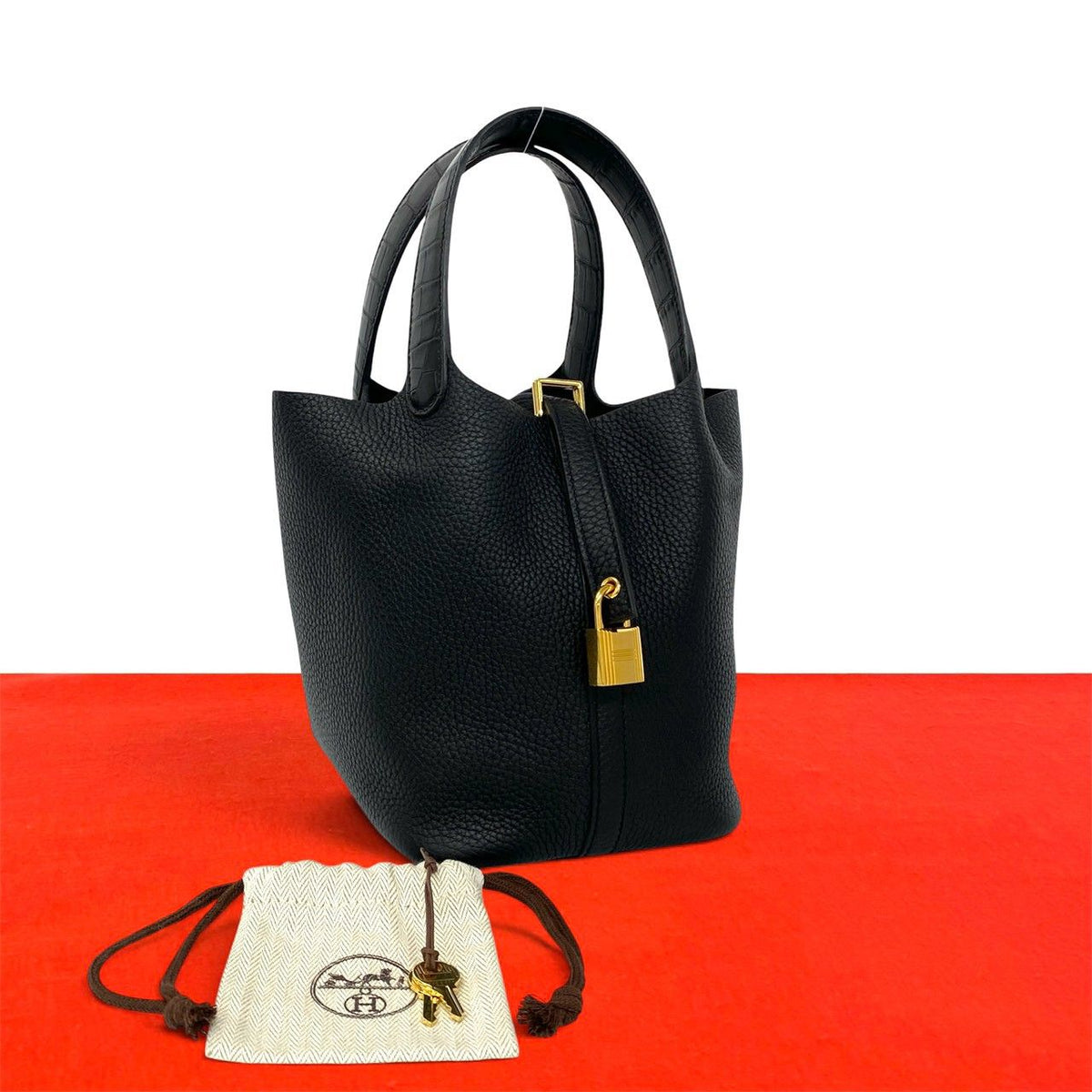 Hermes Picotin Lock Touch PM Taurillon Clemence Leather Tote Bag Black