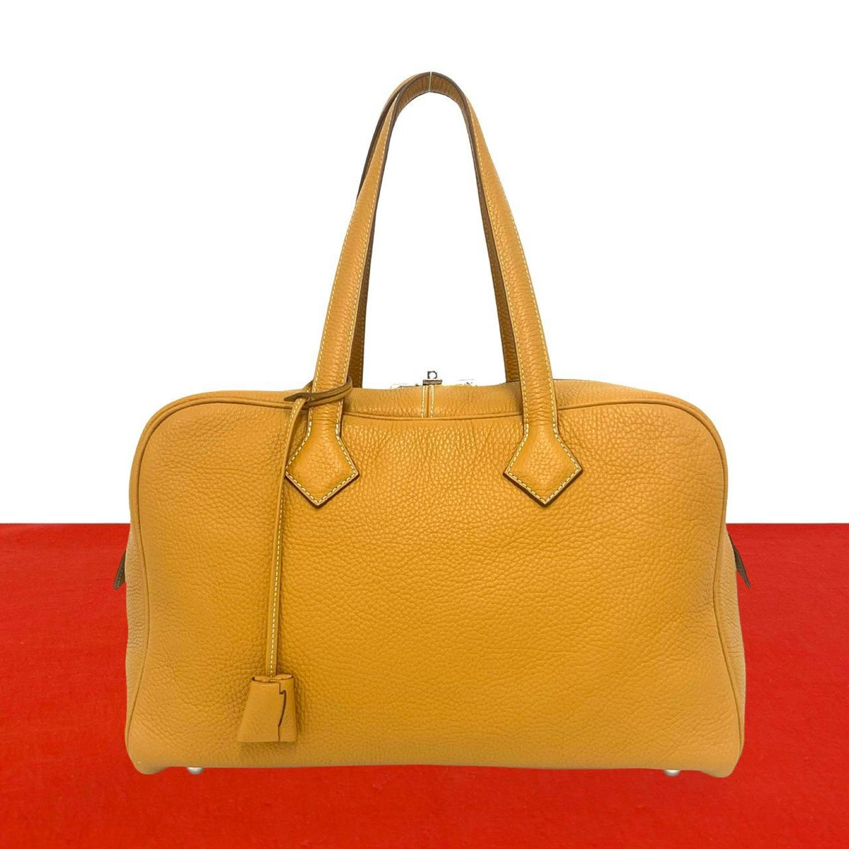 Hermes With Key Viktoriia 35 Taurillon Clemence Leather Boston Bag Natural Sable