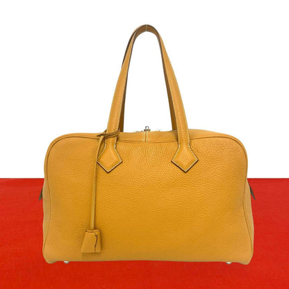 Hermes With Key Viktoriia 35 Taurillon Clemence Leather Boston Bag Natural Sable