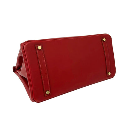 Hermes Bag with Key Vintage Birkin 35 Box Calf Leather Handbag Rouge — view 7