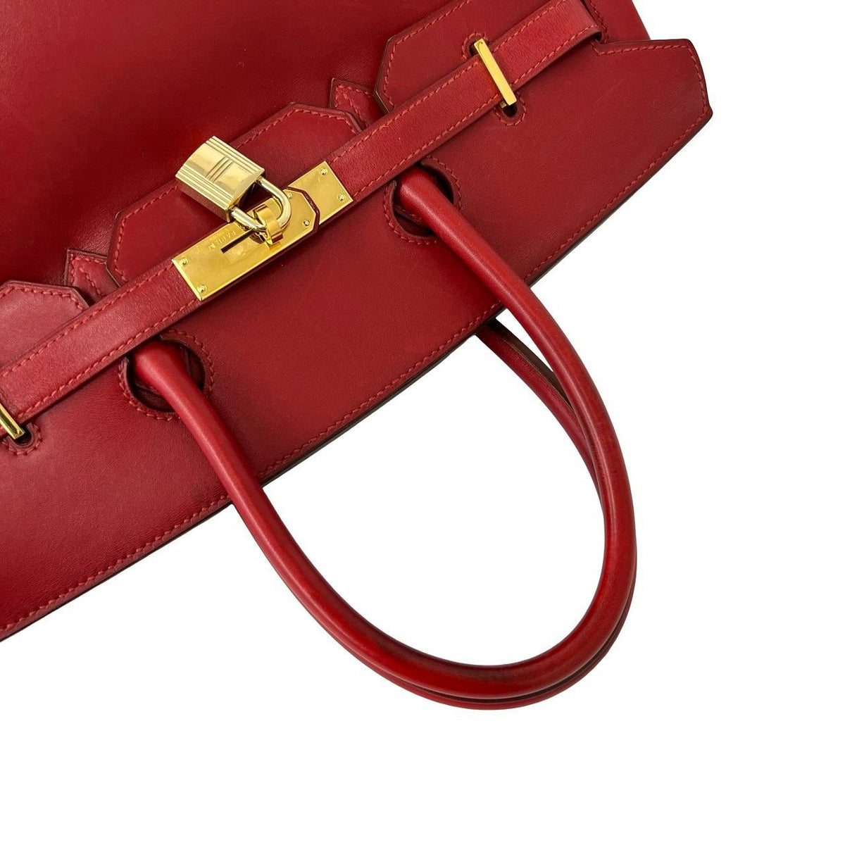 Hermes Bag with Key Vintage Birkin 35 Box Calf Leather Handbag Rouge — view 4