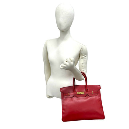 Hermes Bag with Key Vintage Birkin 35 Box Calf Leather Handbag Rouge — view 2