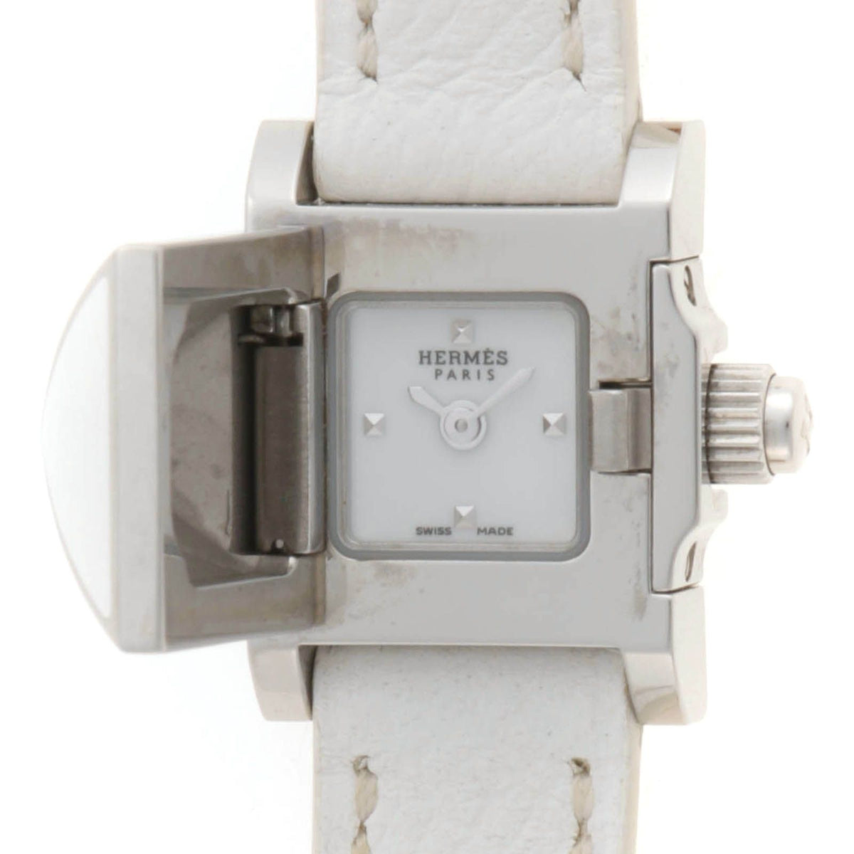 Hermes Medor Lock Triple Tour Watch Stainless Steel White Dial Quartz
