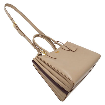 Prada Tote Shoulder Bag 2-Way Bibliotheque Leather Pink Beige Logo — view 4