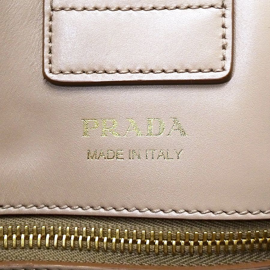 Prada Tote Shoulder Bag 2-Way Bibliotheque Leather Pink Beige Logo — view 6