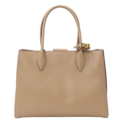 Prada Tote Shoulder Bag 2-Way Bibliotheque Leather Pink Beige Logo — view 2