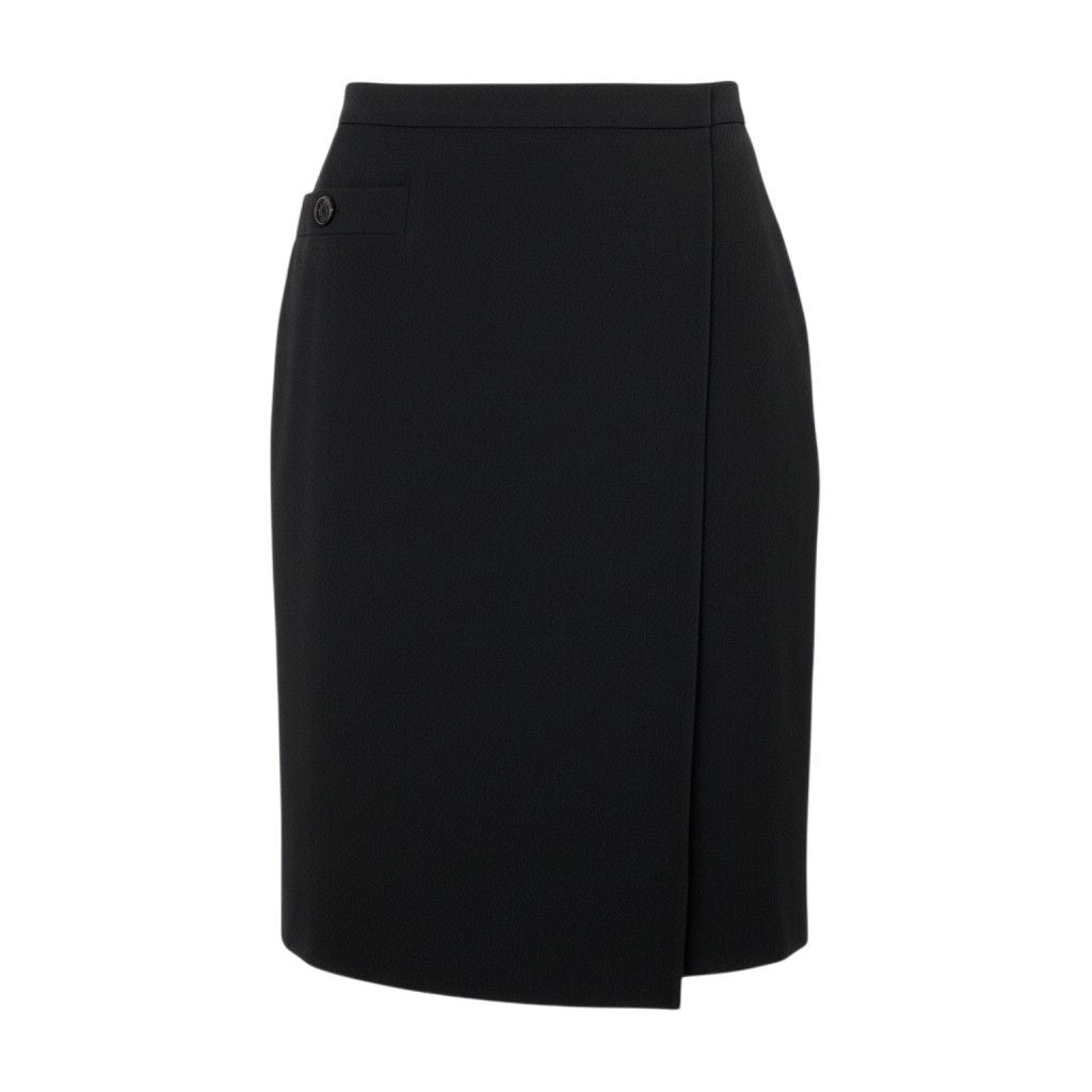 Chanel Knee Length Skirt CC Logo Black Wool 38