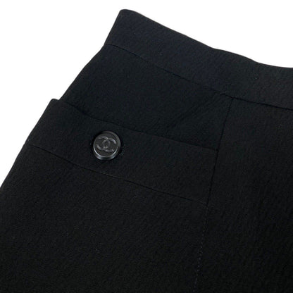 Chanel Knee Length Skirt CC Logo Black Wool 38 — view 6