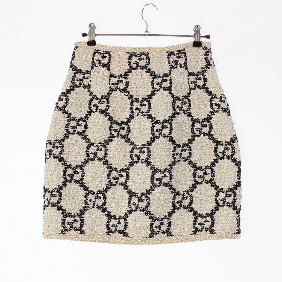 Gucci Tweed GG Jacquard Skirt White Black 36