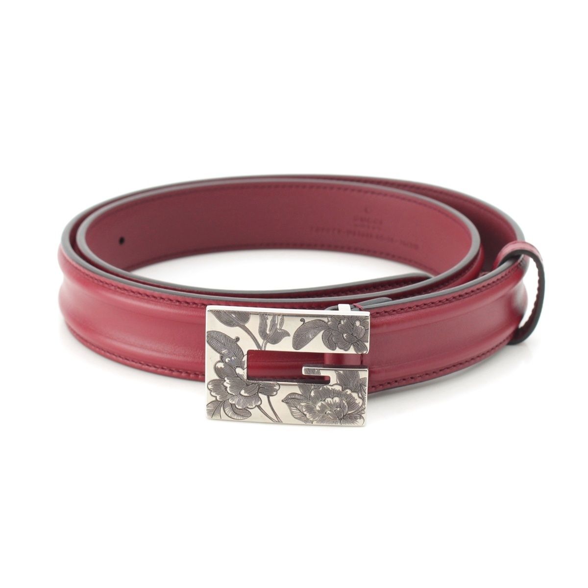 Gucci Leather G Flower Buckle Belt Bordeaux 95