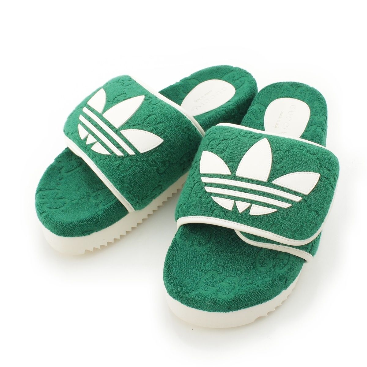 Gucci Adidas GG Cotton Canvas Platform Slides Sandals Green