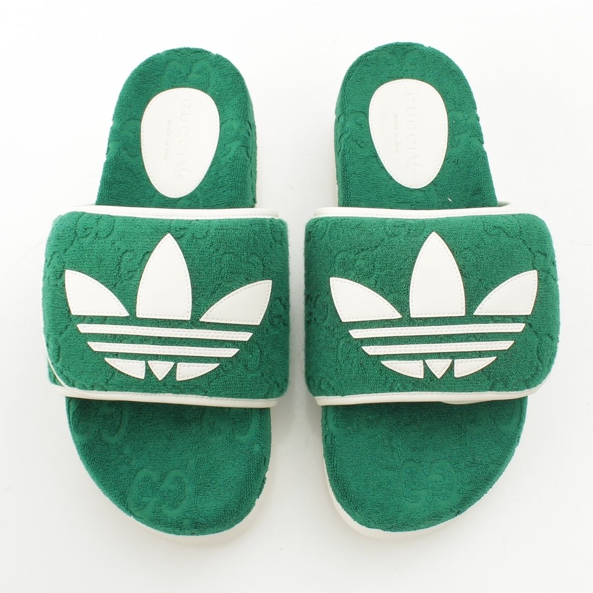 Gucci Adidas GG Cotton Canvas Platform Slides Sandals Green — view 2