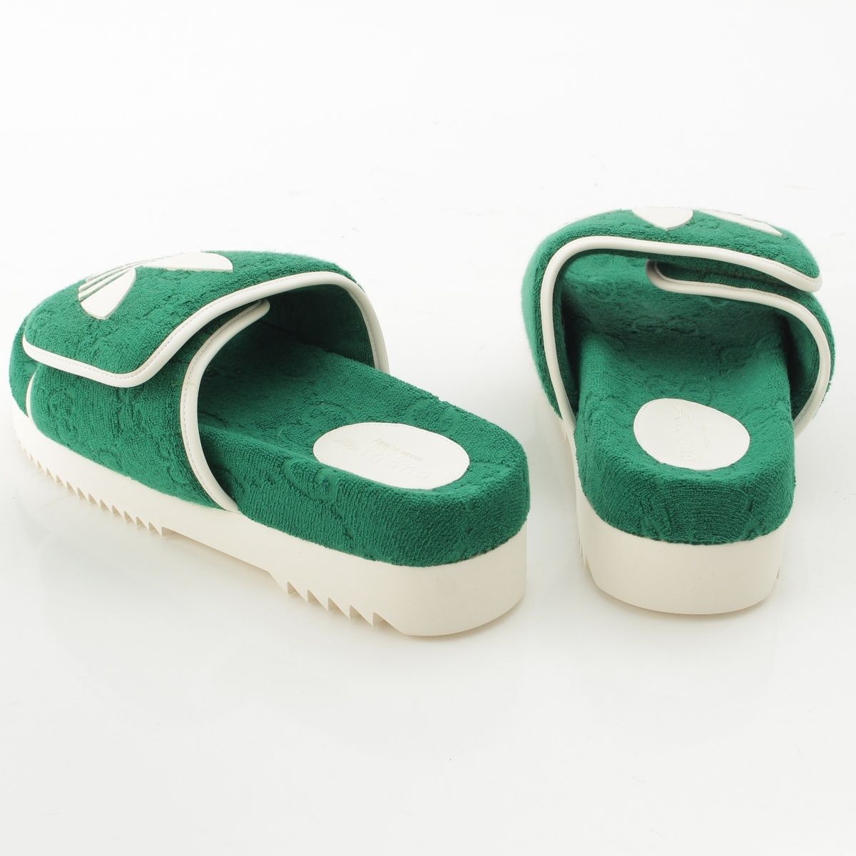 Gucci Adidas GG Cotton Canvas Platform Slides Sandals Green — view 4