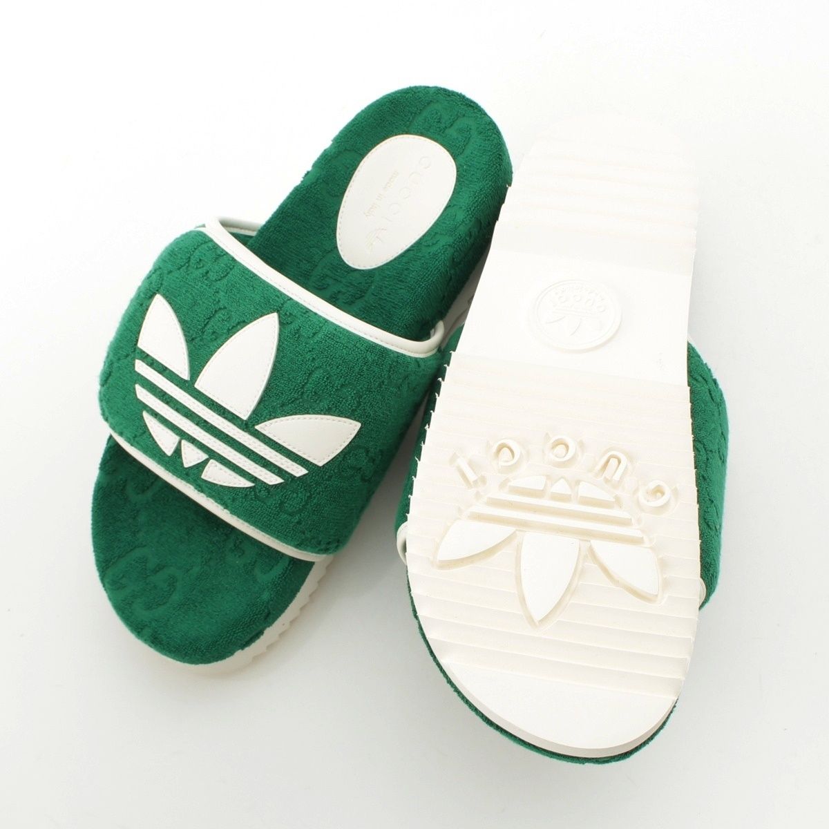 Gucci Adidas GG Cotton Canvas Platform Slides Sandals Green — view 5