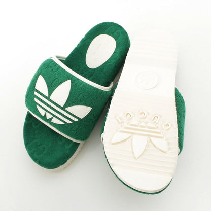 Gucci Adidas GG Cotton Canvas Platform Slides Sandals Green — view 5
