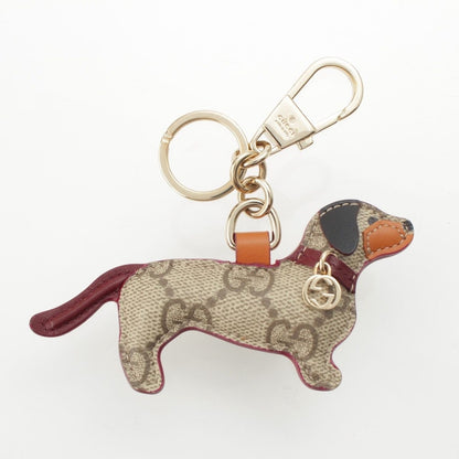 Gucci GG Supreme Canvas Dog Shape Charm Key Holder Beige Dark Brown
