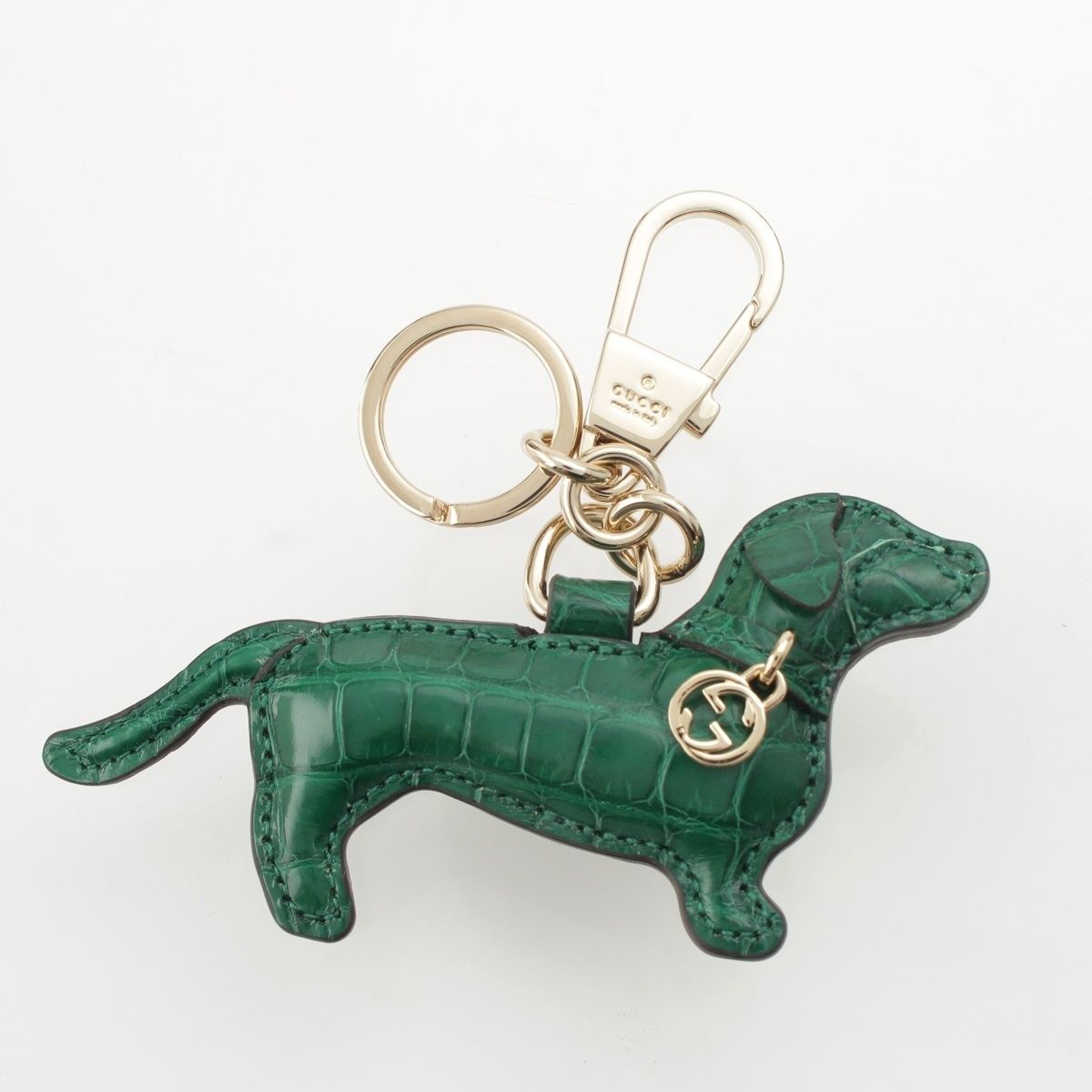 Gucci Leather Dog Shape Charm Key Holder Green